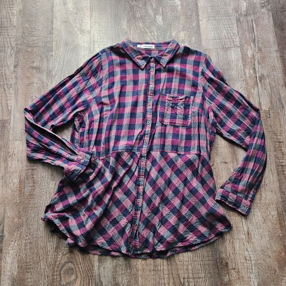 Maurices Purple Plaid Flannel Babydoll Top - Picture 1 of 3